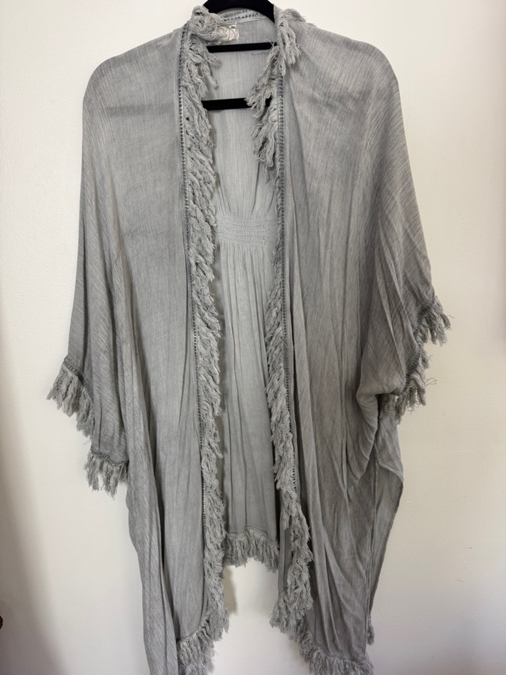 Free People Light Gray Fringed Open Cardigan